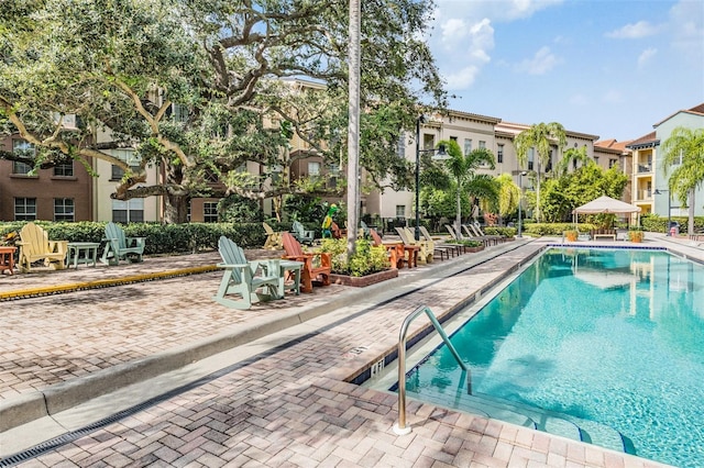 view of swimming pool with a patio