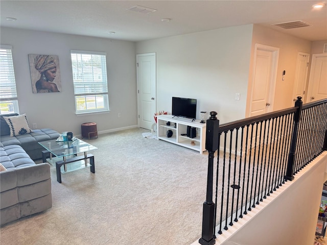 living room with light carpet