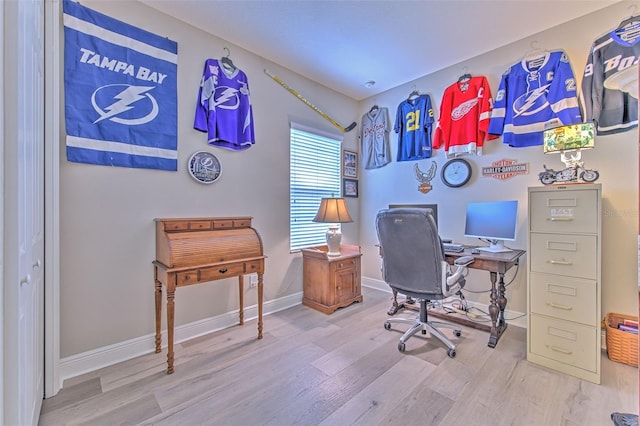 home office featuring hardwood / wood-style flooring