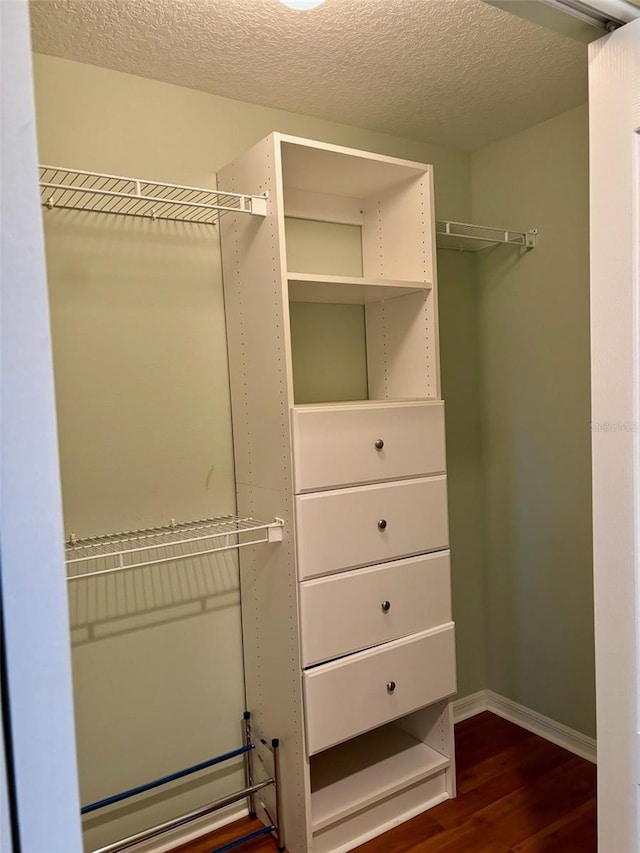 spacious closet with dark hardwood / wood-style floors