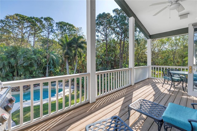 wooden terrace with ceiling fan