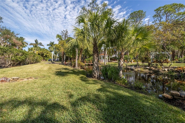 view of yard with a water view