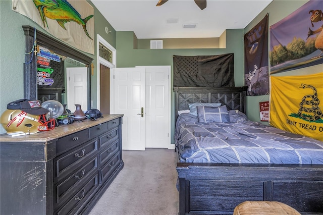 bedroom with visible vents and ceiling fan