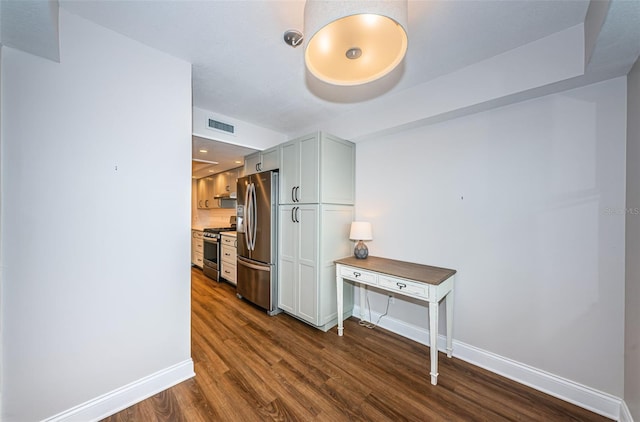 hall featuring dark wood-type flooring