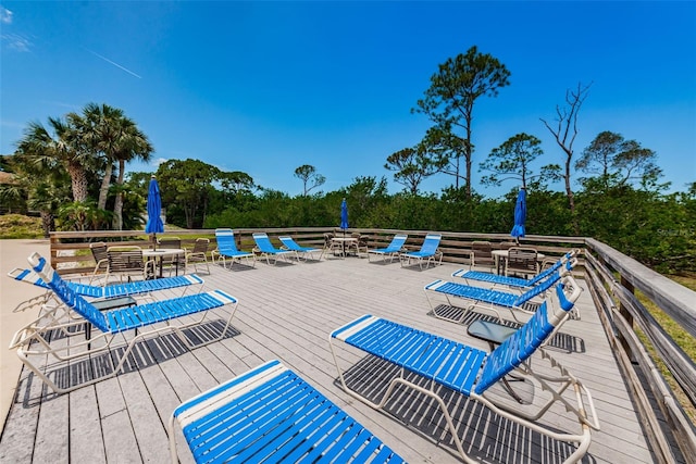 view of swimming pool with a deck