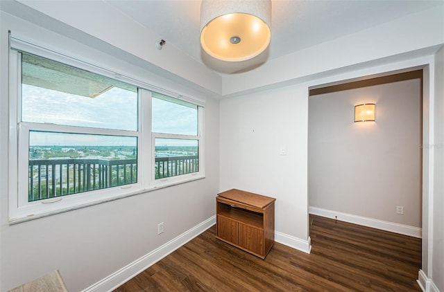 empty room with dark hardwood / wood-style flooring