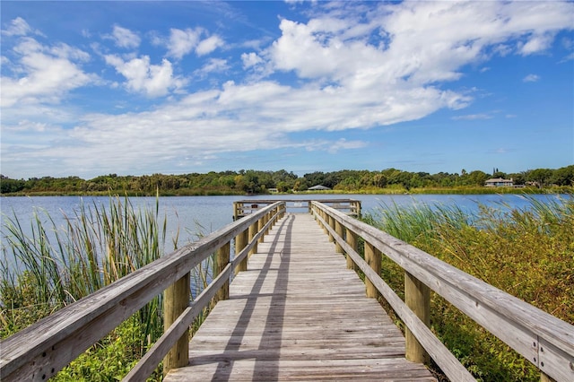 view of dock with a water view