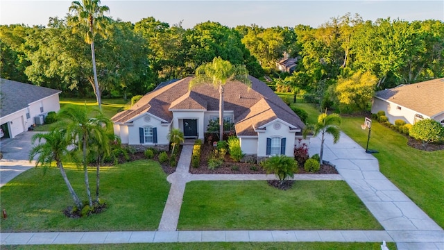 6020 Kestrel Point Ave, Lithia, FL 33547 - mediterranean / spanish-style home featuring stucco siding, a front lawn, and concrete driveway