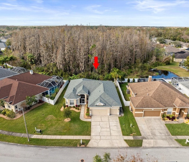 aerial view with a water view