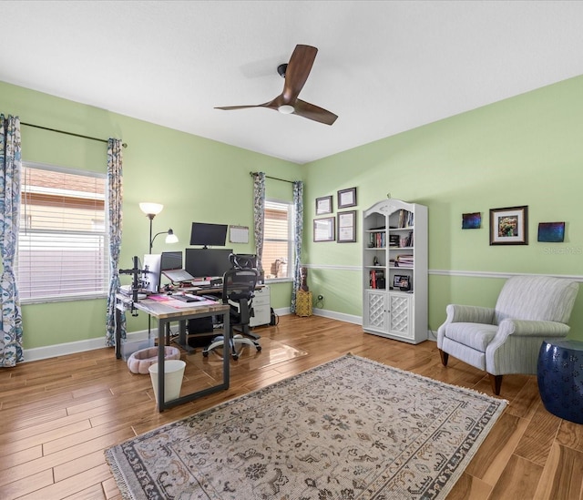 office area with ceiling fan