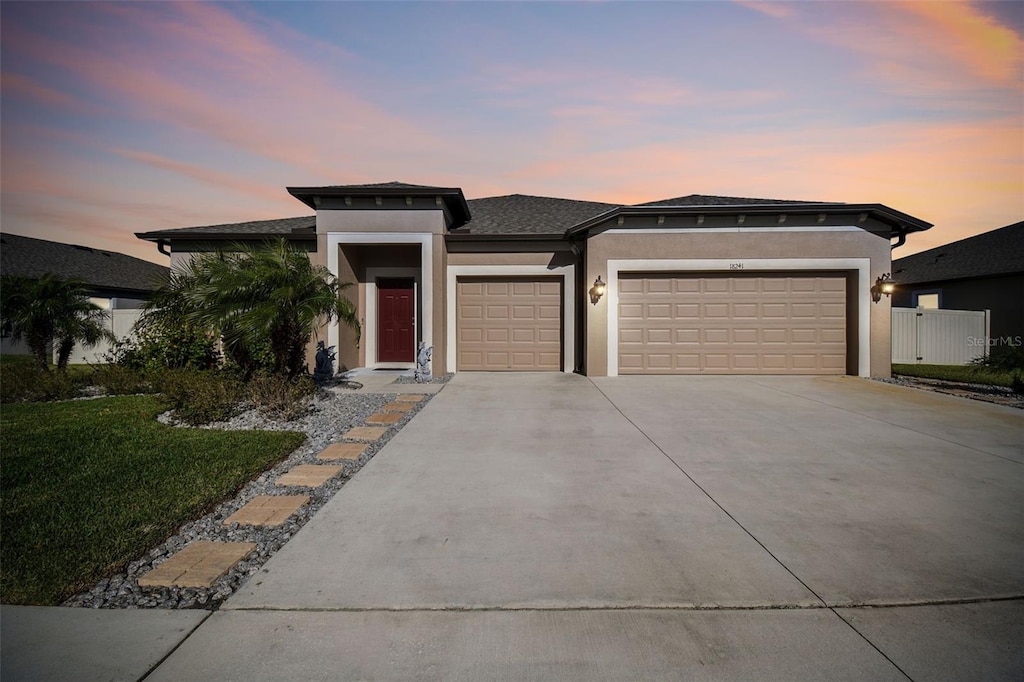 prairie-style house with a garage