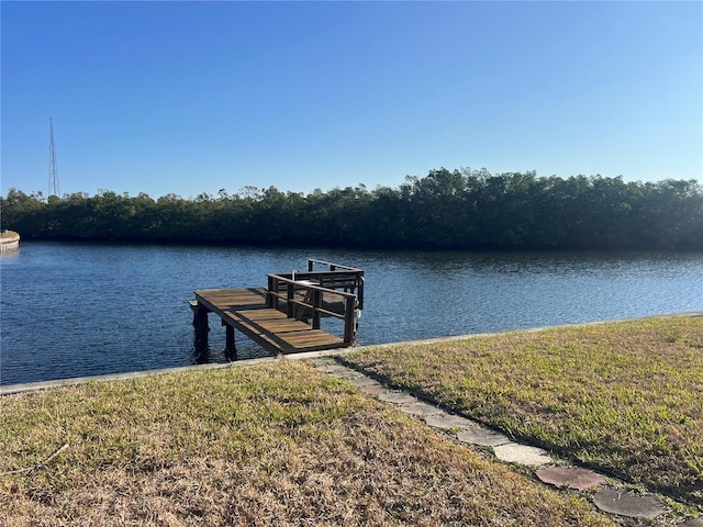 dock area featuring a yard and a water view