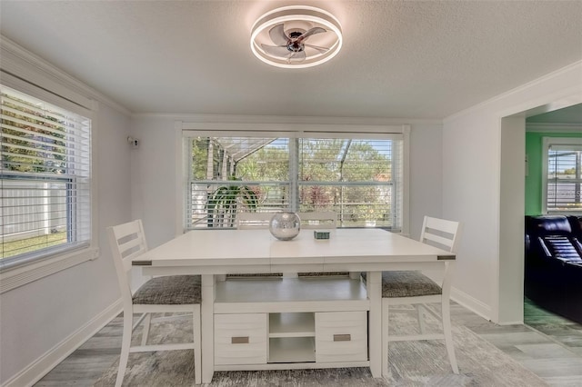 dining area with plenty of natural light and crown molding