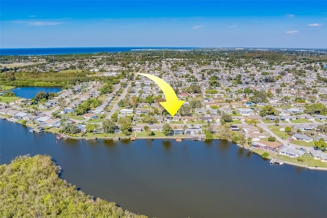 drone / aerial view featuring a water view