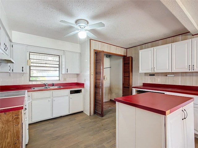 kitchen featuring white cabinetry, sink, and a textured ceiling