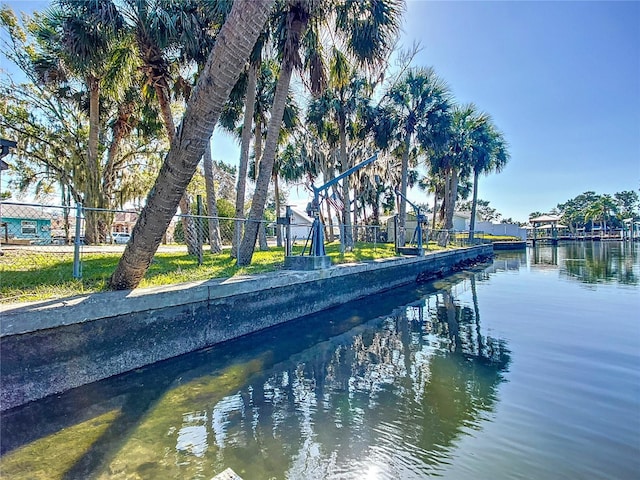 exterior space with a water view