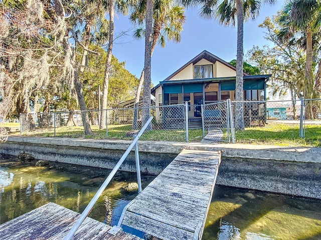 view of dock with a water view