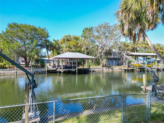 view of dock with a water view