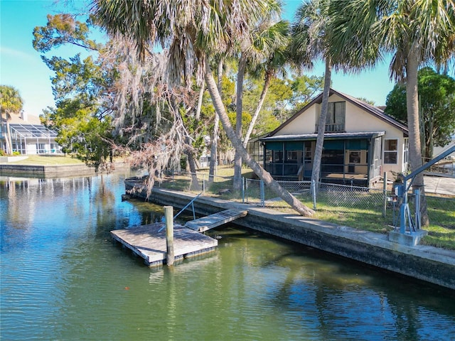 view of dock with a water view