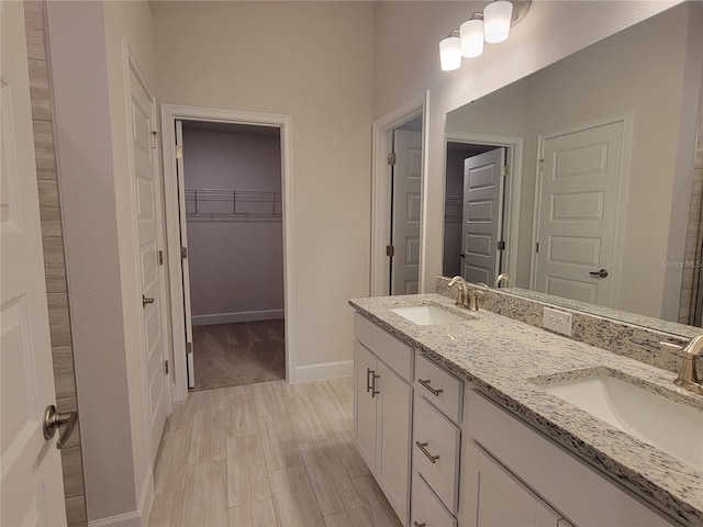 bathroom with hardwood / wood-style flooring and vanity