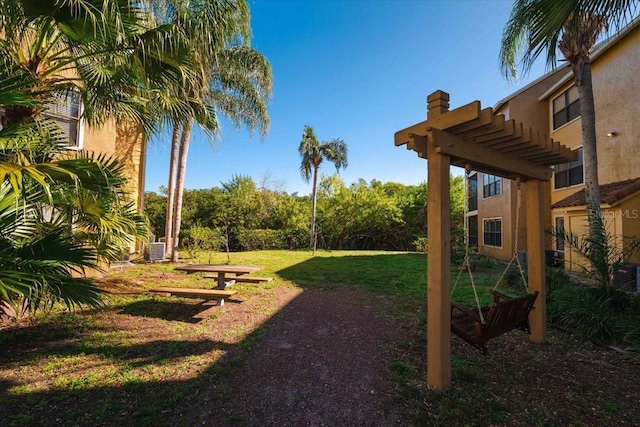 view of yard with a pergola