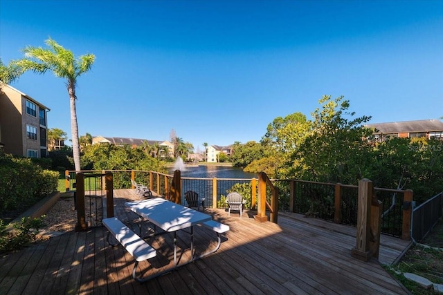 wooden deck with a water view