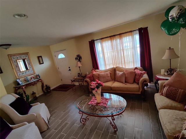 living room featuring dark hardwood / wood-style flooring