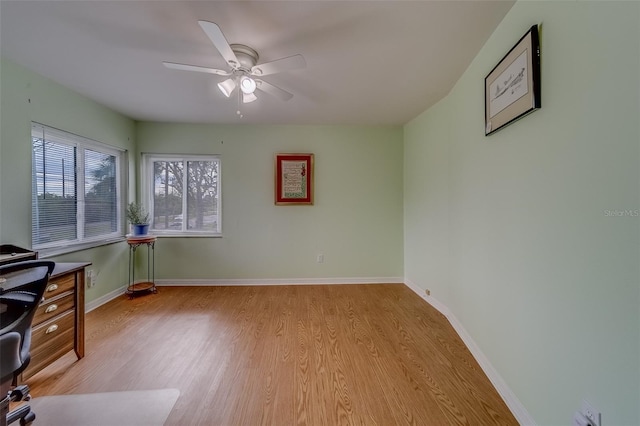 office area featuring light hardwood / wood-style floors and ceiling fan