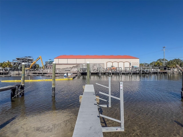 view of dock with a water view