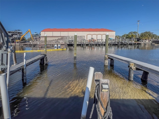 view of dock with a water view