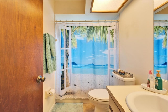 full bathroom with vanity, toilet, and shower / bath combo