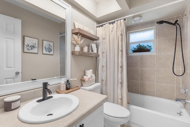 full bathroom featuring toilet, vanity, and shower / bath combo with shower curtain