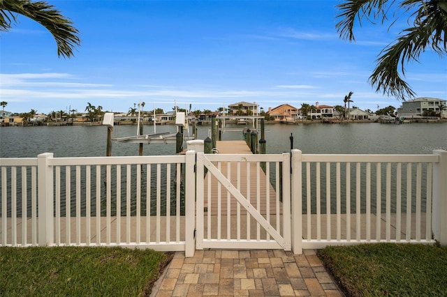 dock area featuring a water view