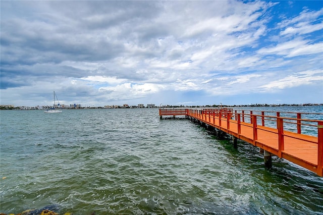 view of dock with a water view