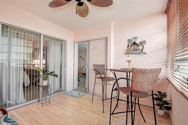 interior space featuring ceiling fan, a healthy amount of sunlight, and light wood-type flooring