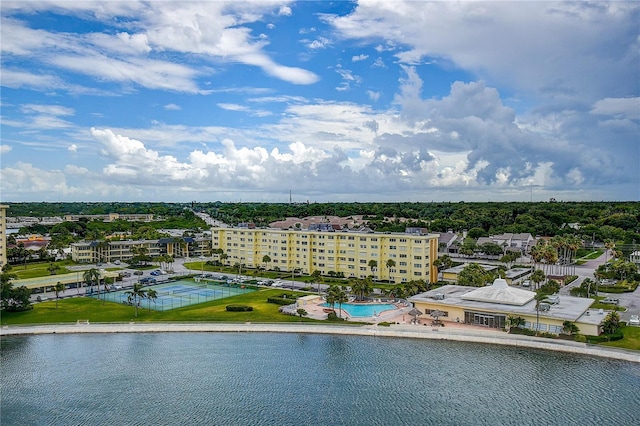 aerial view with a water view