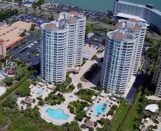 bird's eye view featuring a water view