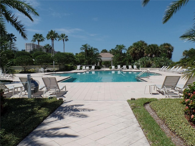 view of swimming pool with a patio area