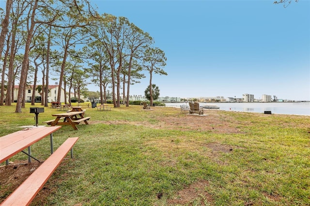 view of yard with a water view