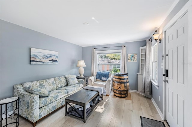 living room with light hardwood / wood-style floors