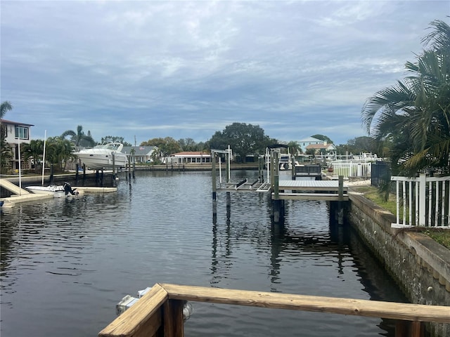 dock area with a water view