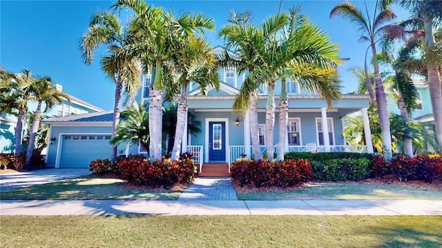 view of front of property with a porch and a garage