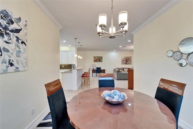 dining space featuring an inviting chandelier and crown molding