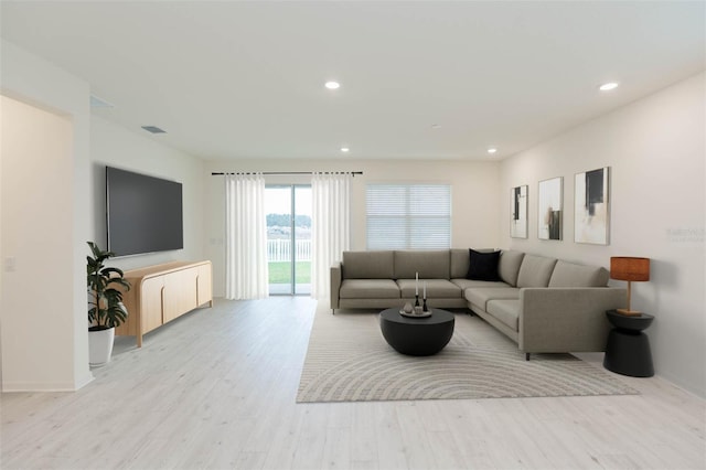 living room featuring light wood-type flooring