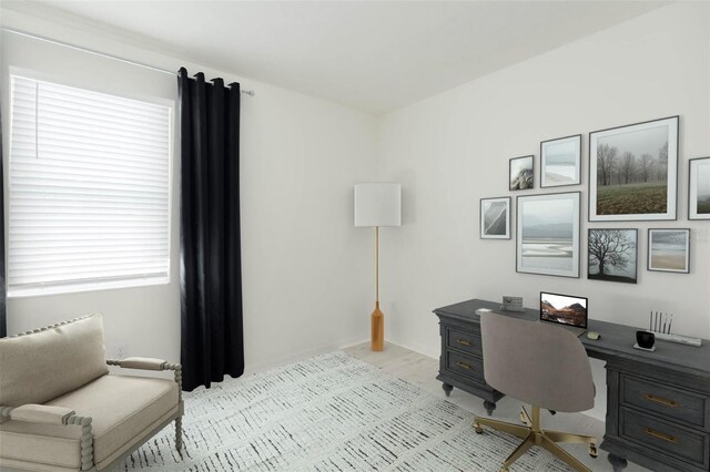 office area featuring light hardwood / wood-style floors