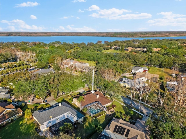 bird's eye view featuring a water view