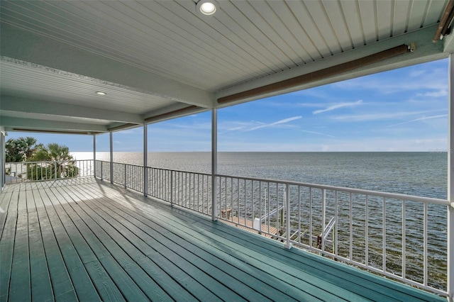 deck featuring a water view