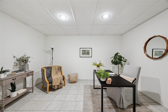 6423 Driftwood Dr, Hudson, FL 34667 - home office with recessed lighting, light tile patterned flooring, and a paneled ceiling