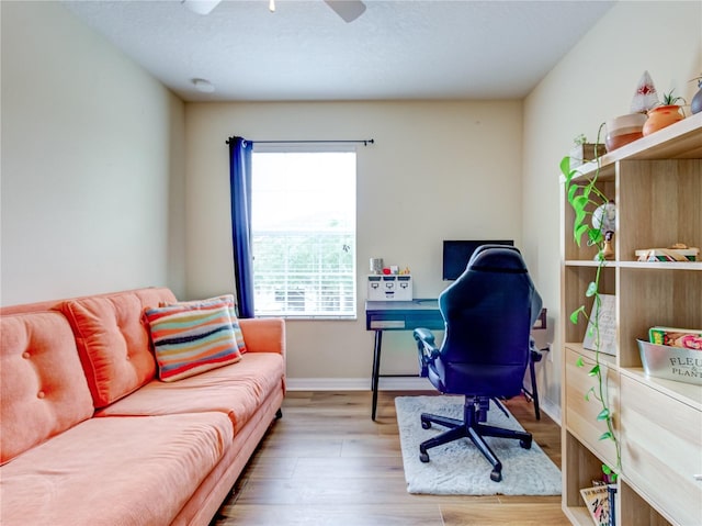 office area featuring ceiling fan and wood-type flooring