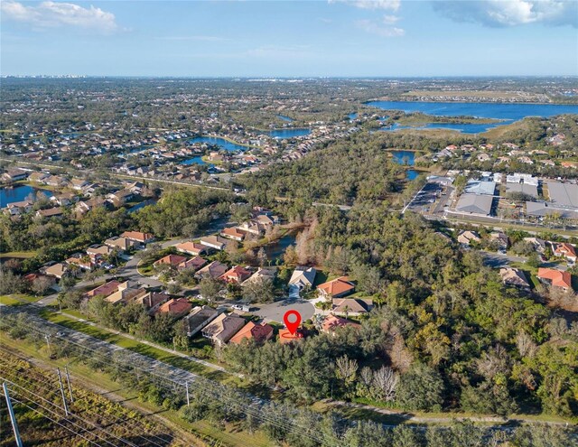 bird's eye view featuring a water view